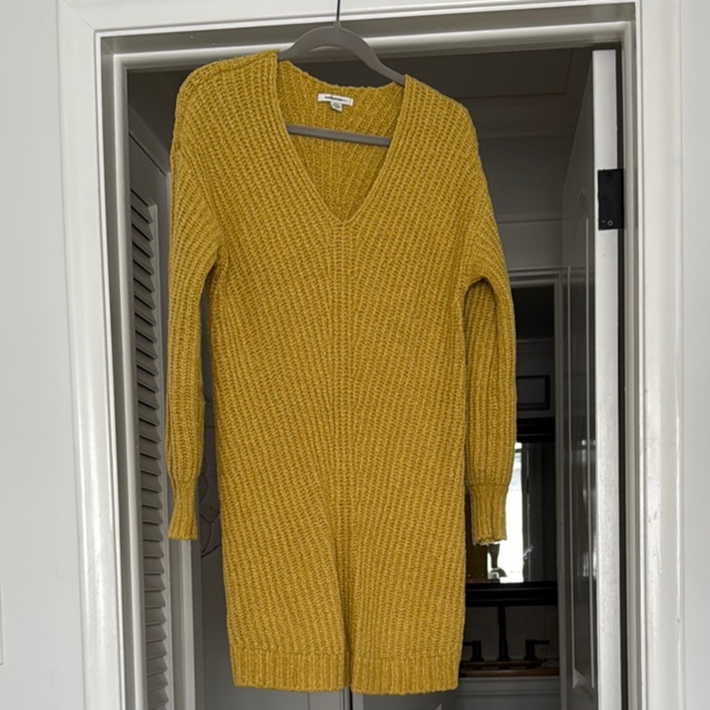 American Eagle Yellow Mini V-Neck Sweater Dress